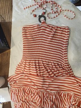 Red and White Striped Halter Maxi Dress